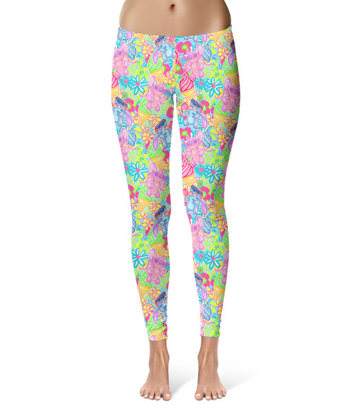 Sport Leggings - Neon Floral Stitch & Angel