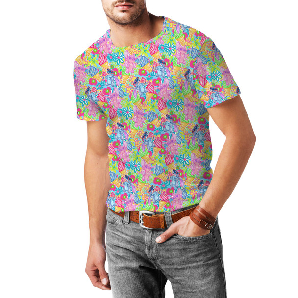 Men's Cotton Blend T-Shirt - Neon Floral Stitch & Angel