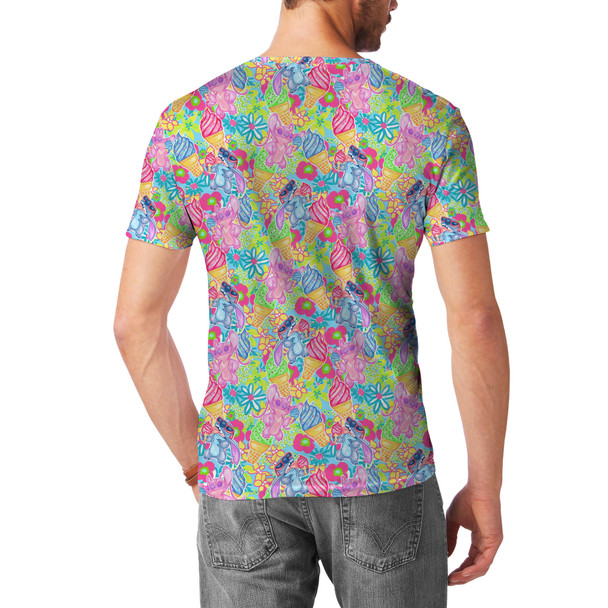 Men's Cotton Blend T-Shirt - Neon Floral Stitch & Angel