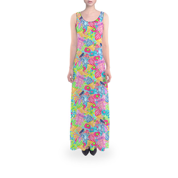Flared Maxi Dress - Neon Floral Stitch & Angel