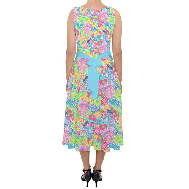 Belted Chiffon Midi Dress - Neon Floral Stitch & Angel