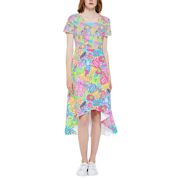 High Low Midi Dress - Neon Floral Stitch & Angel