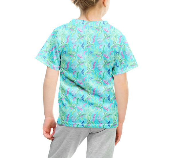 Youth Cotton Blend T-Shirt - Neon Floral Baby Turtle Squirt