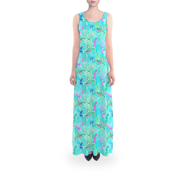 Flared Maxi Dress - Neon Floral Baby Turtle Squirt