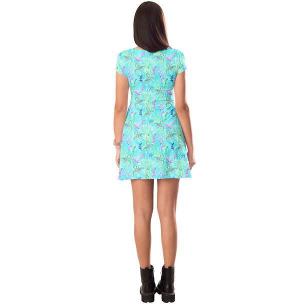 Short Sleeve Dress - Neon Floral Baby Turtle Squirt