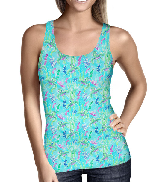 Women's Tank Top - Neon Floral Baby Turtle Squirt