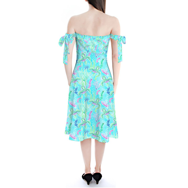 Strapless Bardot Midi Dress - Neon Floral Baby Turtle Squirt