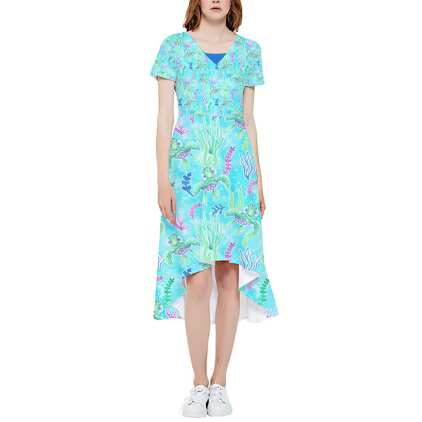 High Low Midi Dress - Neon Floral Baby Turtle Squirt