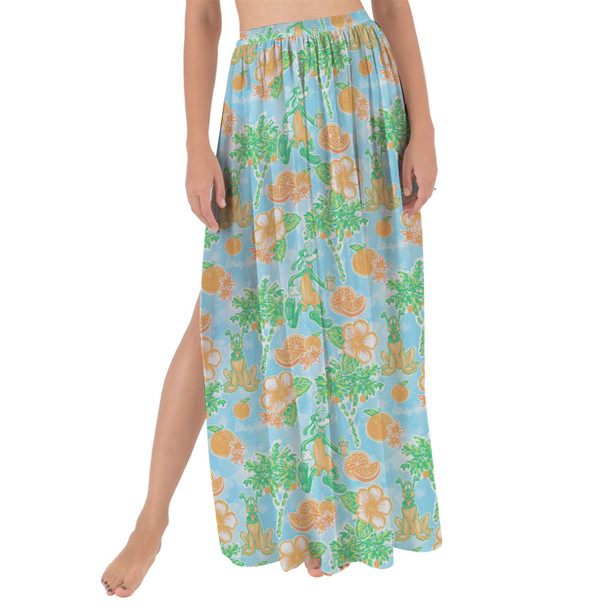 Maxi Sarong Skirt - Neon Floral Tangerine Goofy & Pluto