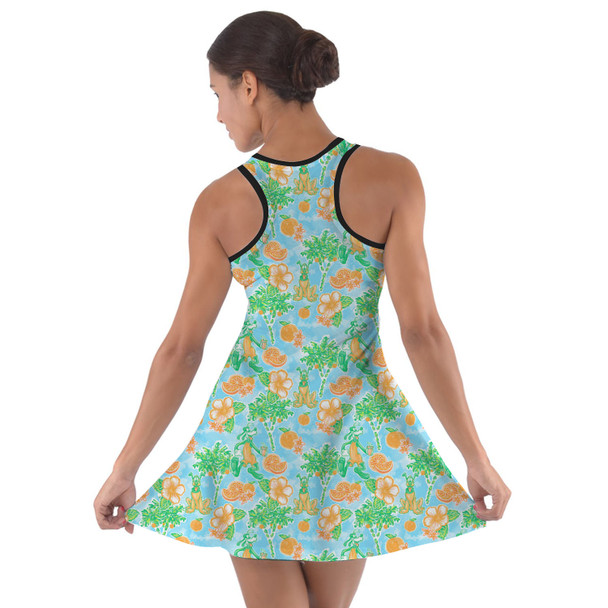 Cotton Racerback Dress - Neon Floral Tangerine Goofy & Pluto