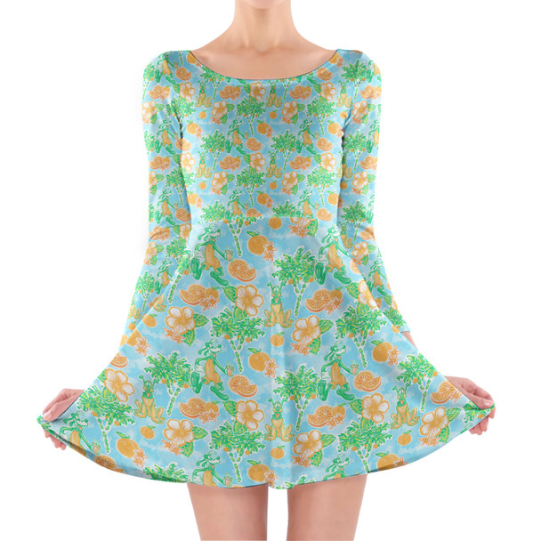 Longsleeve Skater Dress - Neon Floral Tangerine Goofy & Pluto