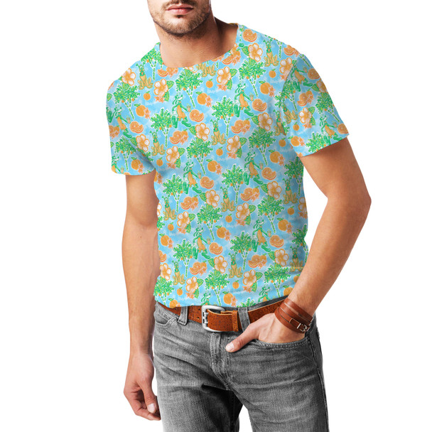 Men's Cotton Blend T-Shirt - Neon Floral Tangerine Goofy & Pluto
