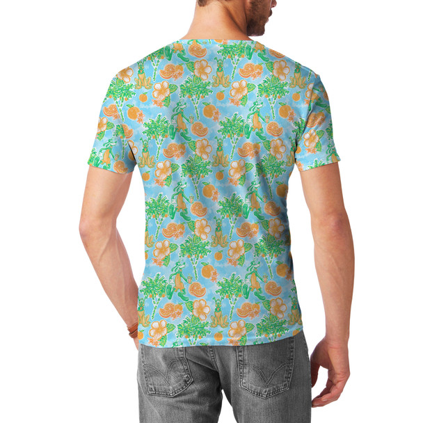 Men's Cotton Blend T-Shirt - Neon Floral Tangerine Goofy & Pluto
