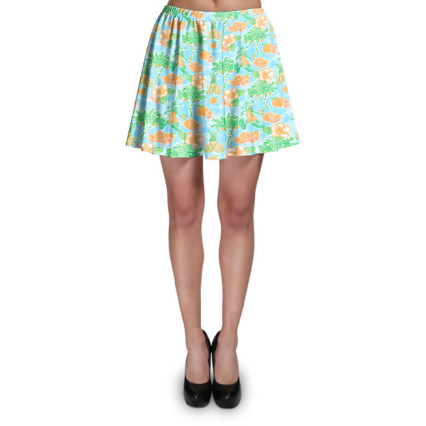 Skater Skirt - Neon Floral Tangerine Goofy & Pluto