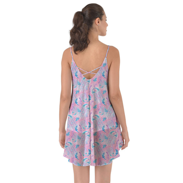 Beach Cover Up Dress - Neon Floral Jellyfish