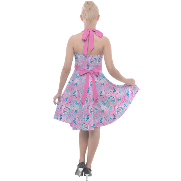 Halter Vintage Style Dress - Neon Floral Jellyfish