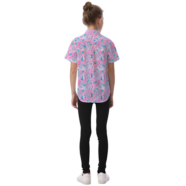 Kids' Button Down Short Sleeve Shirt - Neon Floral Jellyfish