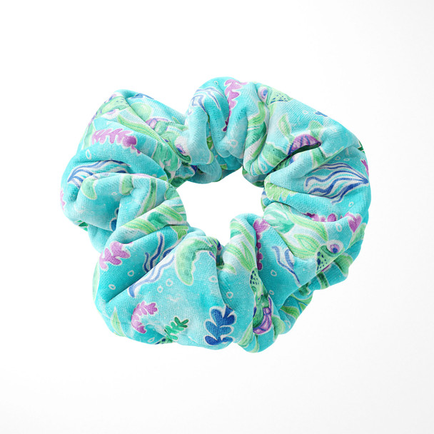 Velvet Scrunchie - Neon Floral Baby Turtle Squirt