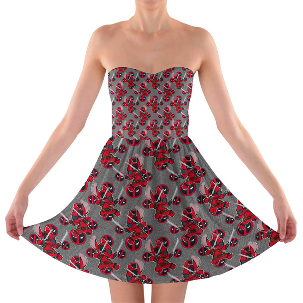 Sweetheart Strapless Skater Dress - Superhero Stitch - Deadpool