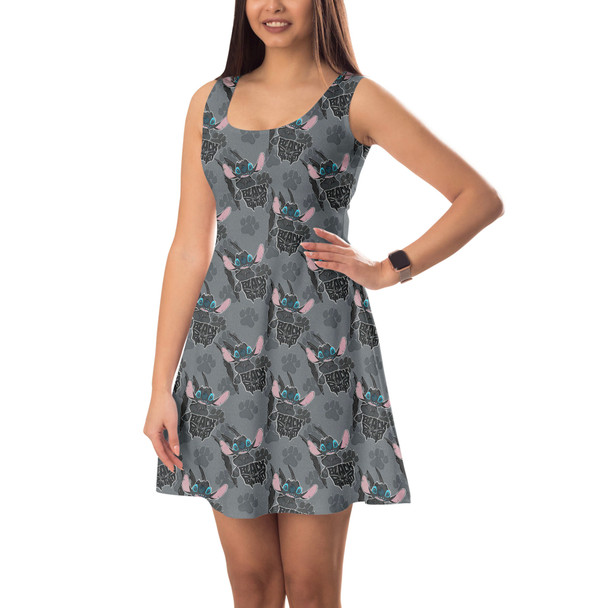 Sleeveless Flared Dress - Superhero Stitch - Black Panther