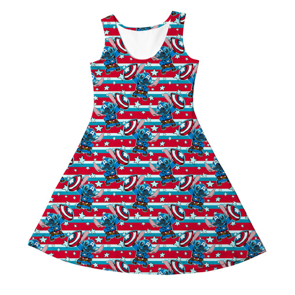 Girls Sleeveless Dress - Superhero Stitch - Captain America