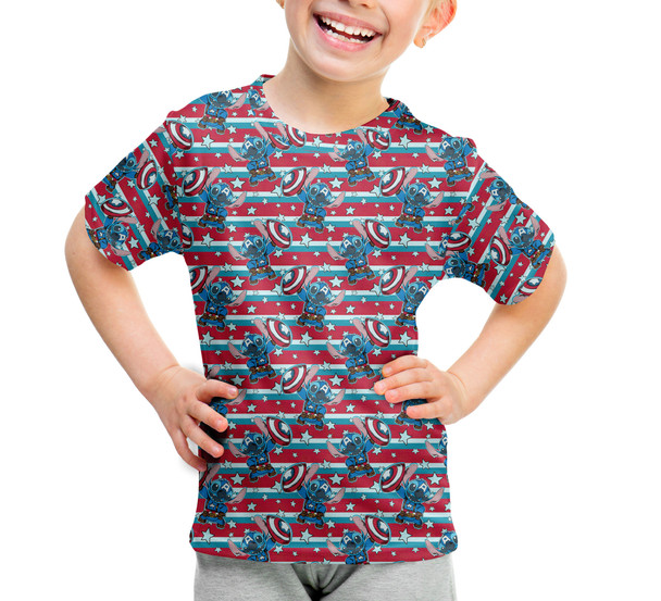 Youth Cotton Blend T-Shirt - Superhero Stitch - Captain America