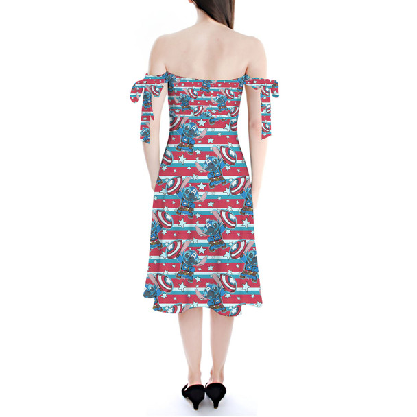 Strapless Bardot Midi Dress - Superhero Stitch - Captain America