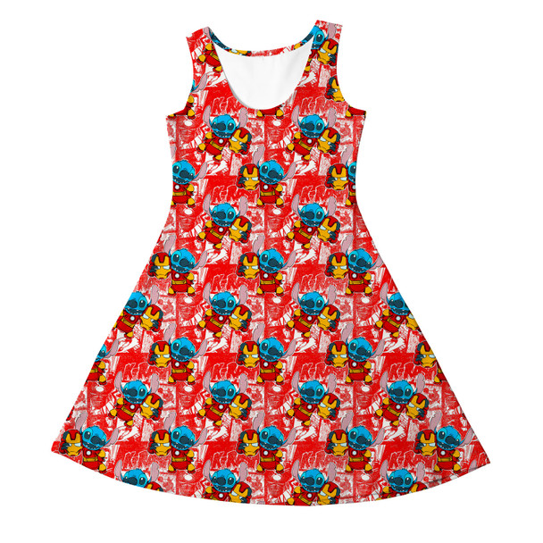 Girls Sleeveless Dress - Superhero Stitch - Ironman