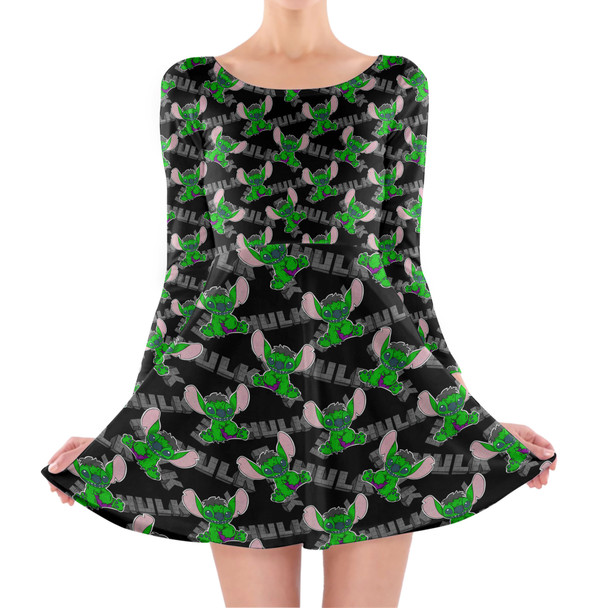 Longsleeve Skater Dress - Superhero Stitch - Hulk