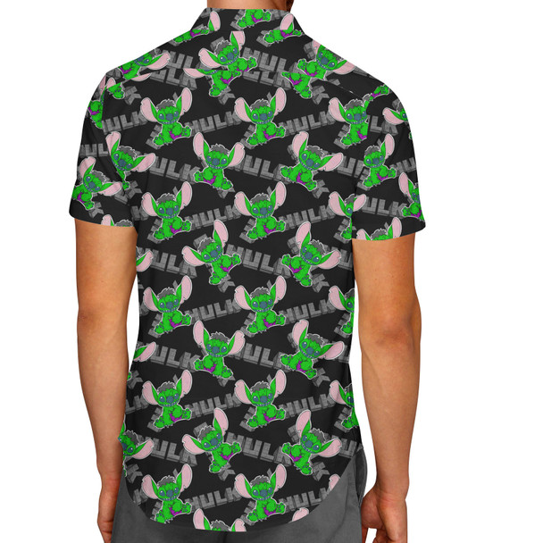 Men's Button Down Short Sleeve Shirt - Superhero Stitch - Hulk