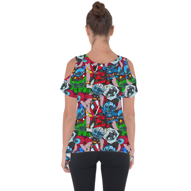 Cold Shoulder Tunic Top - Superhero Stitch - All Heroes Stacked