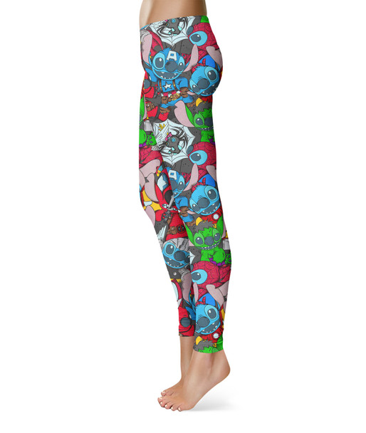 Sport Leggings - Superhero Stitch - All Heroes Stacked