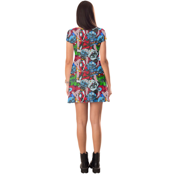 Short Sleeve Dress - Superhero Stitch - All Heroes Stacked