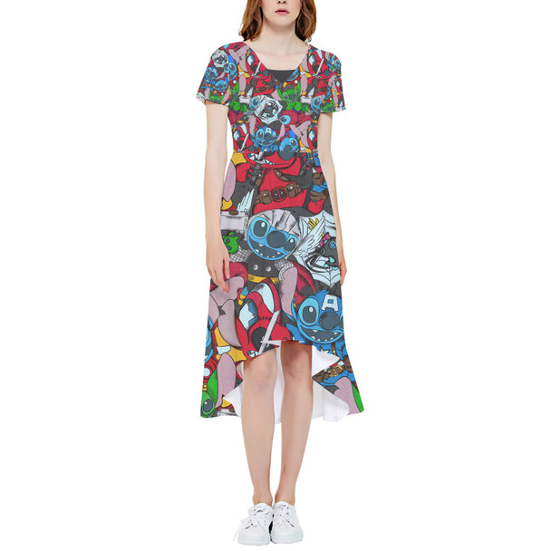 High Low Midi Dress - Superhero Stitch - All Heroes Stacked