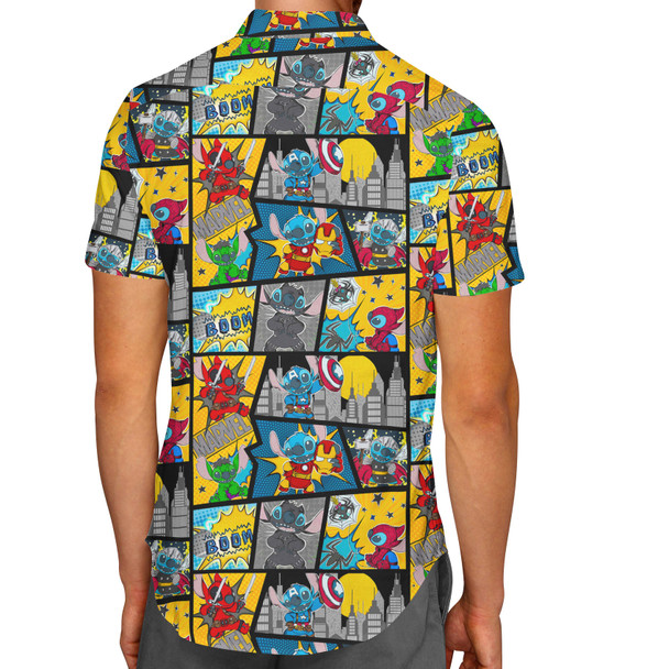 Men's Button Down Short Sleeve Shirt - Superhero Stitch - Comic Book