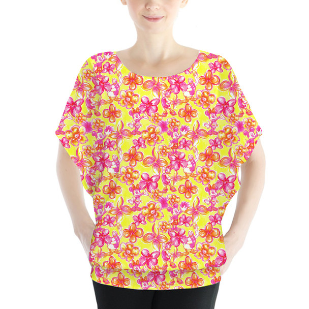 Batwing Chiffon Top - Neon Tropical Floral Mickey & Friends