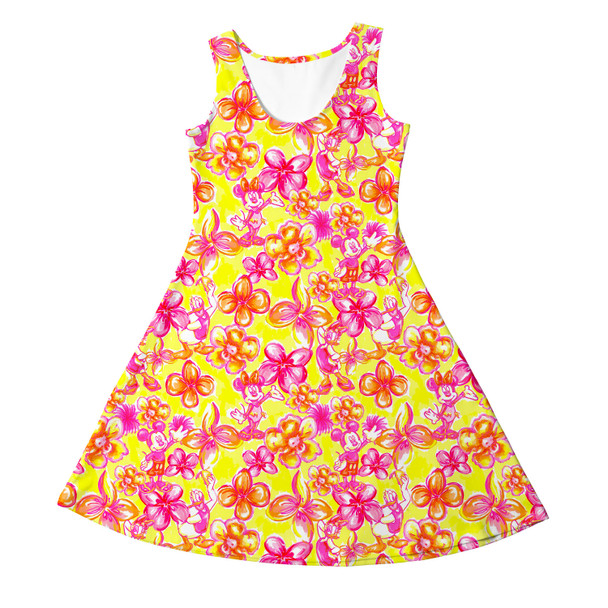 Girls Sleeveless Dress - Neon Tropical Floral Mickey & Friends
