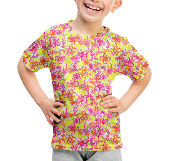 Youth Cotton Blend T-Shirt - Neon Tropical Floral Mickey & Friends