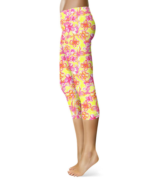 Sport Capri Leggings - Neon Tropical Floral Mickey & Friends