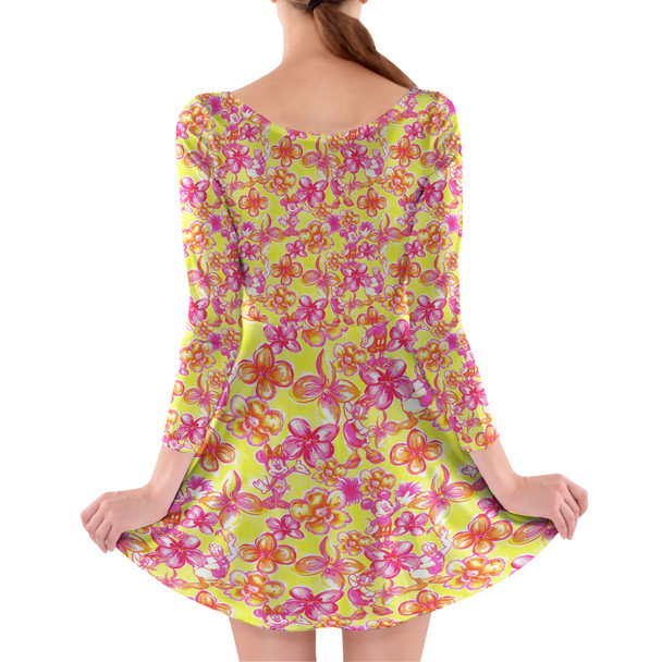 Longsleeve Skater Dress - Neon Tropical Floral Mickey & Friends