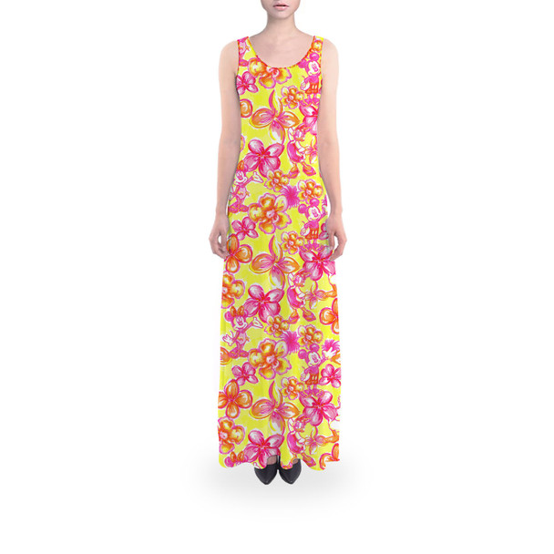 Flared Maxi Dress - Neon Tropical Floral Mickey & Friends