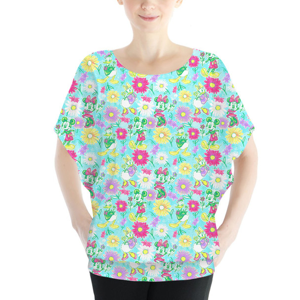 Batwing Chiffon Top - Neon Spring Floral Mickey & Friends
