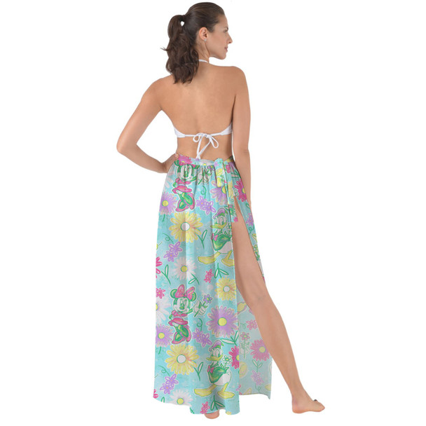 Maxi Sarong Skirt - Neon Spring Floral Mickey & Friends