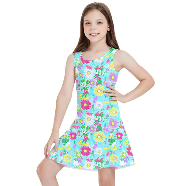 Girls Sleeveless Dress - Neon Spring Floral Mickey & Friends