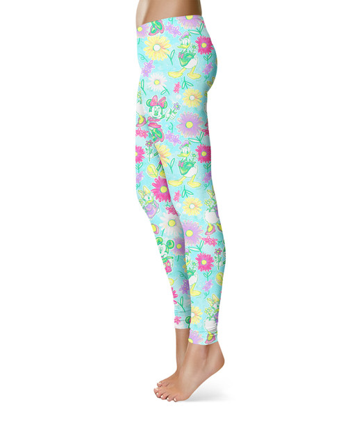 Sport Leggings - Neon Spring Floral Mickey & Friends