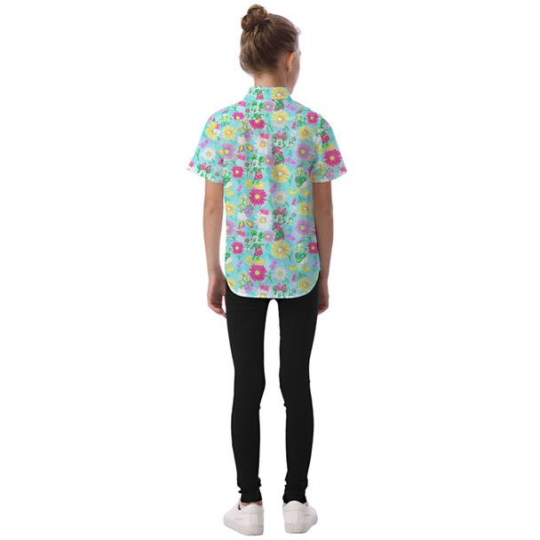 Kids' Button Down Short Sleeve Shirt - Neon Spring Floral Mickey & Friends