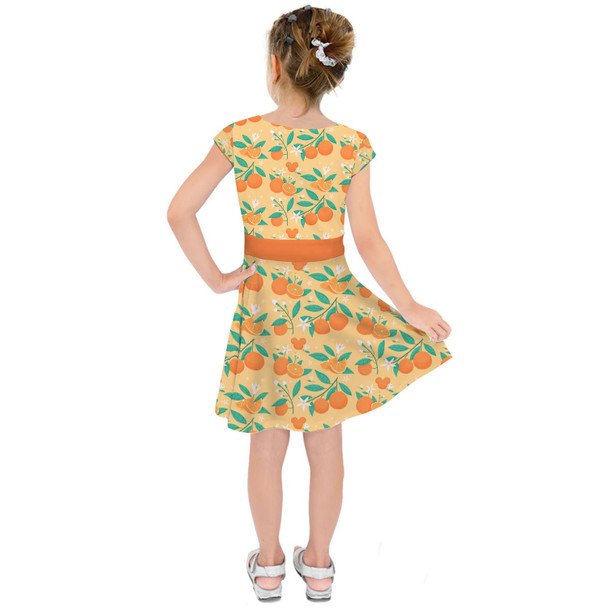 Girls Short Sleeve Skater Dress - Hidden Mickey Oranges
