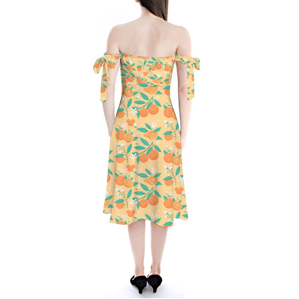 Strapless Bardot Midi Dress - Hidden Mickey Oranges