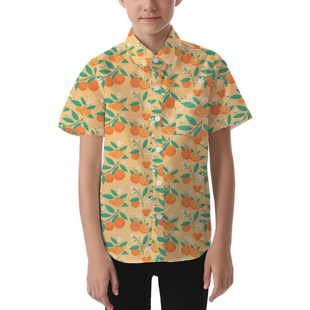 Kids' Button Down Short Sleeve Shirt - Hidden Mickey Oranges