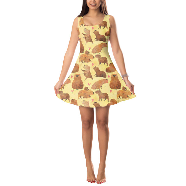 Sleeveless Flared Dress - Capybara Love